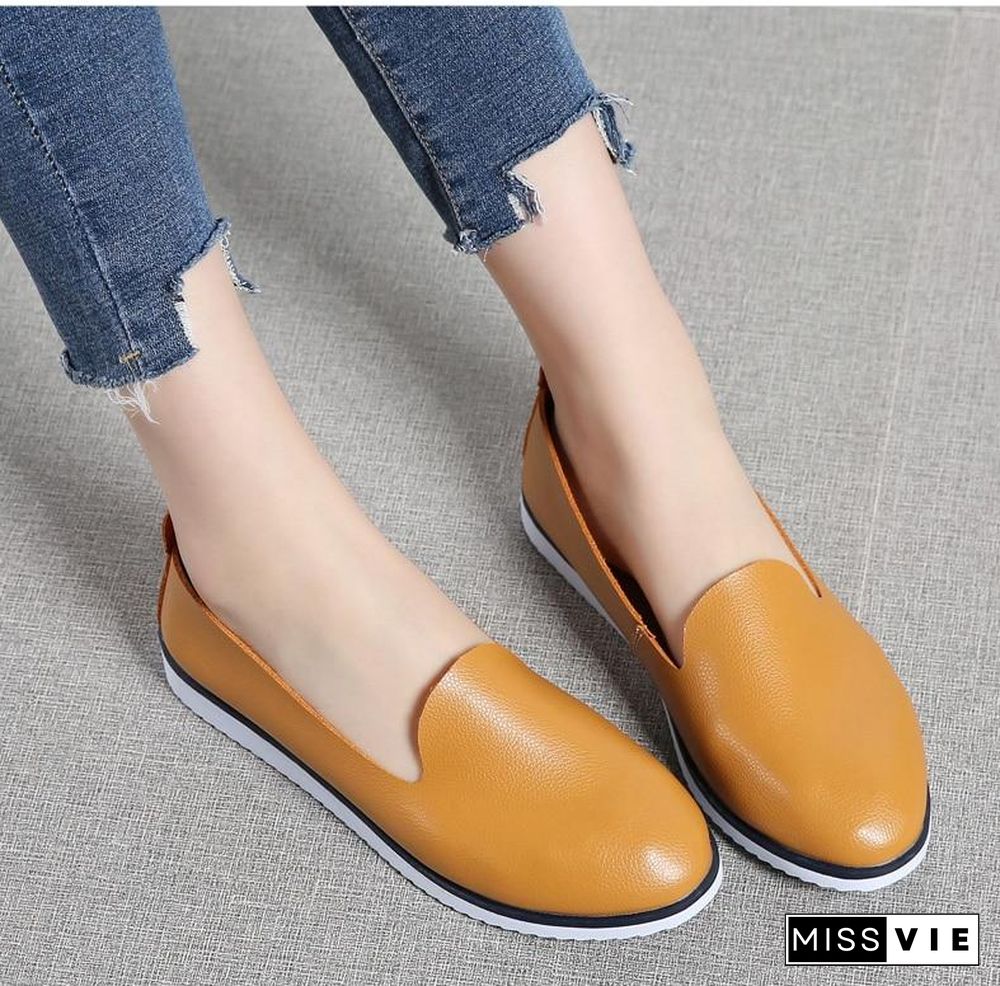 Women Ballet Flats Shoes Genuine Leather Slip on Shallow Moccasins Flats Shoes