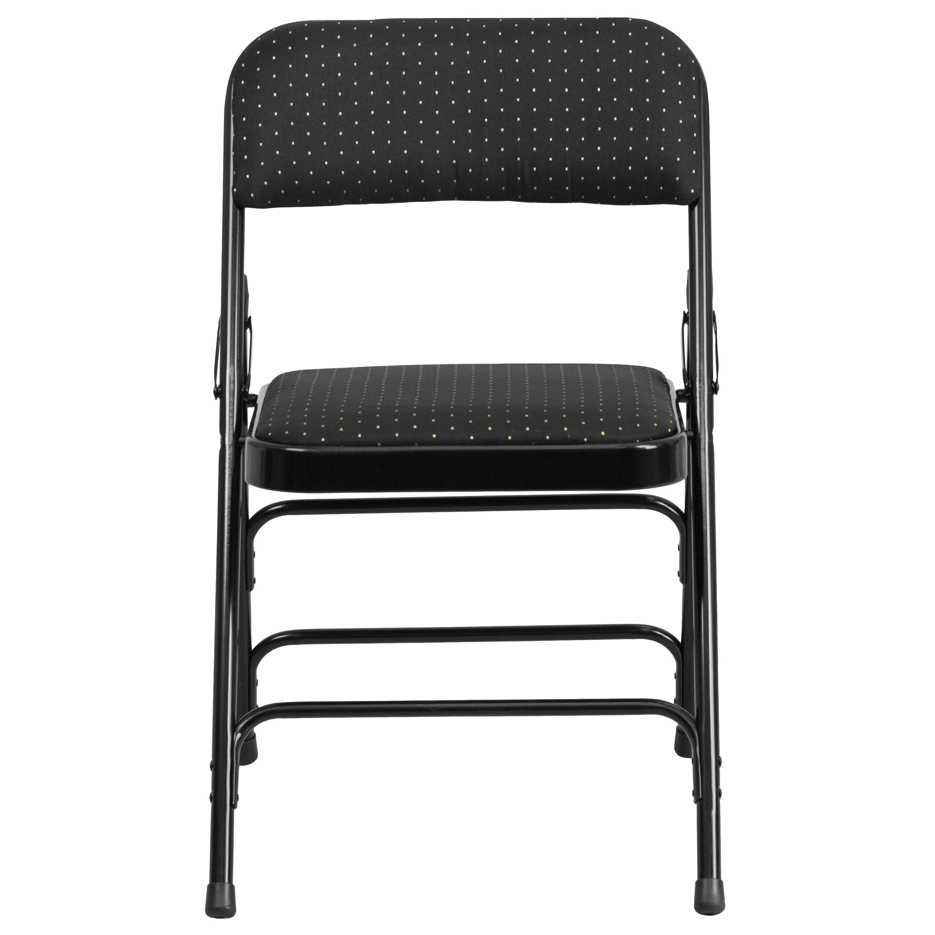 BizChair 4 Pack Curved Triple Braced & Double Hinged Black Patterned Fabric Metal Folding Chair