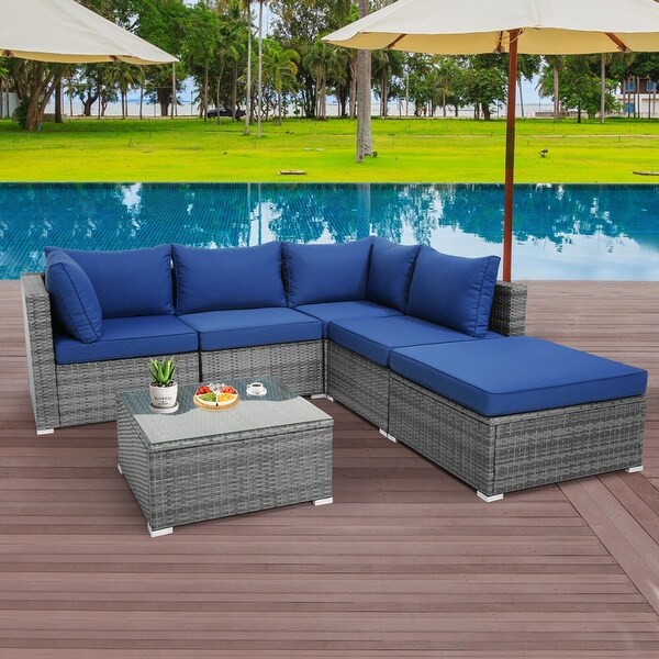 Gymax 6PCS Patio Rattan Sectional Sofa Set Conversation Furniture Set