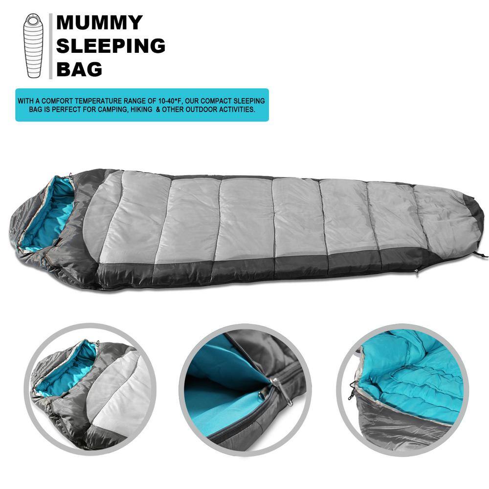 KHOMO GEAR 3-Season Mummy Style Sleeping Bag in Gray GER-1134