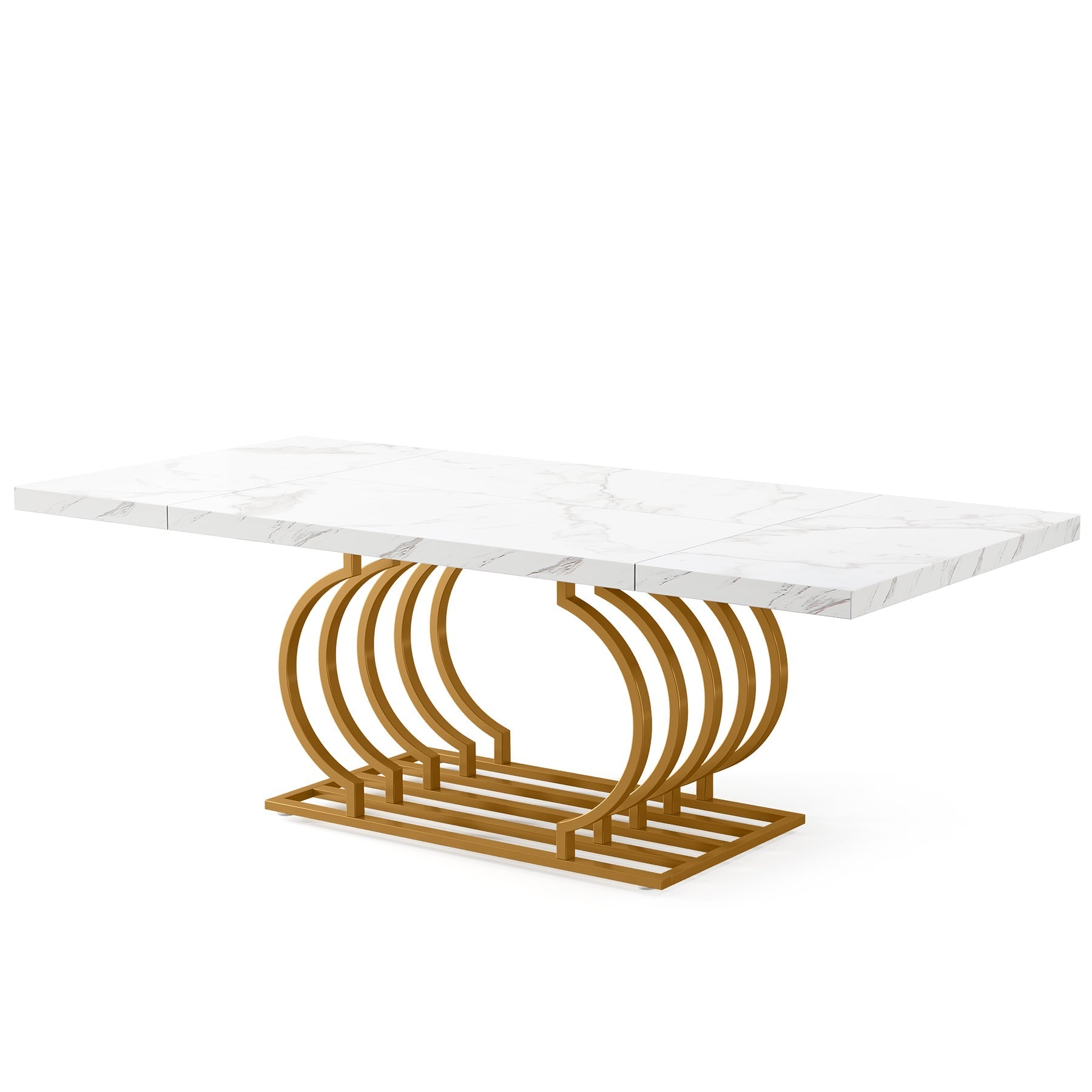 Faux Marble Dining Table, Wood Kitchen Table with Geometric Frame