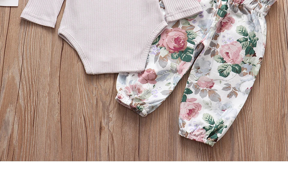 Autumn Baby Girl Clothes Sets Fashion Toddler Outfits Long Sleeve Tops Flower Pants Headband Cute 3Pcs Newborn Infant Clothing