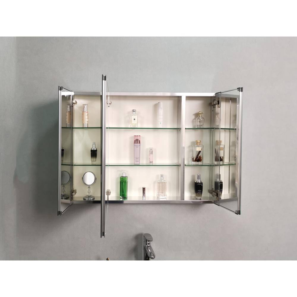 36 in. W x 26 in. H Large Rectangular Silver Aluminum Recessed Surface Mount Medicine Cabinet with Mirror DJ55135206-YG