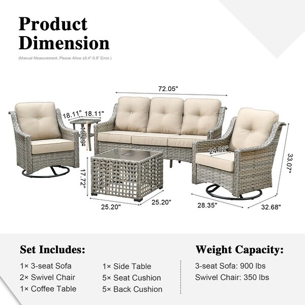 HOOOWOOO 5piece Patio Wicker Furniture Conversation Set with Swivel Chair and Coffee Table