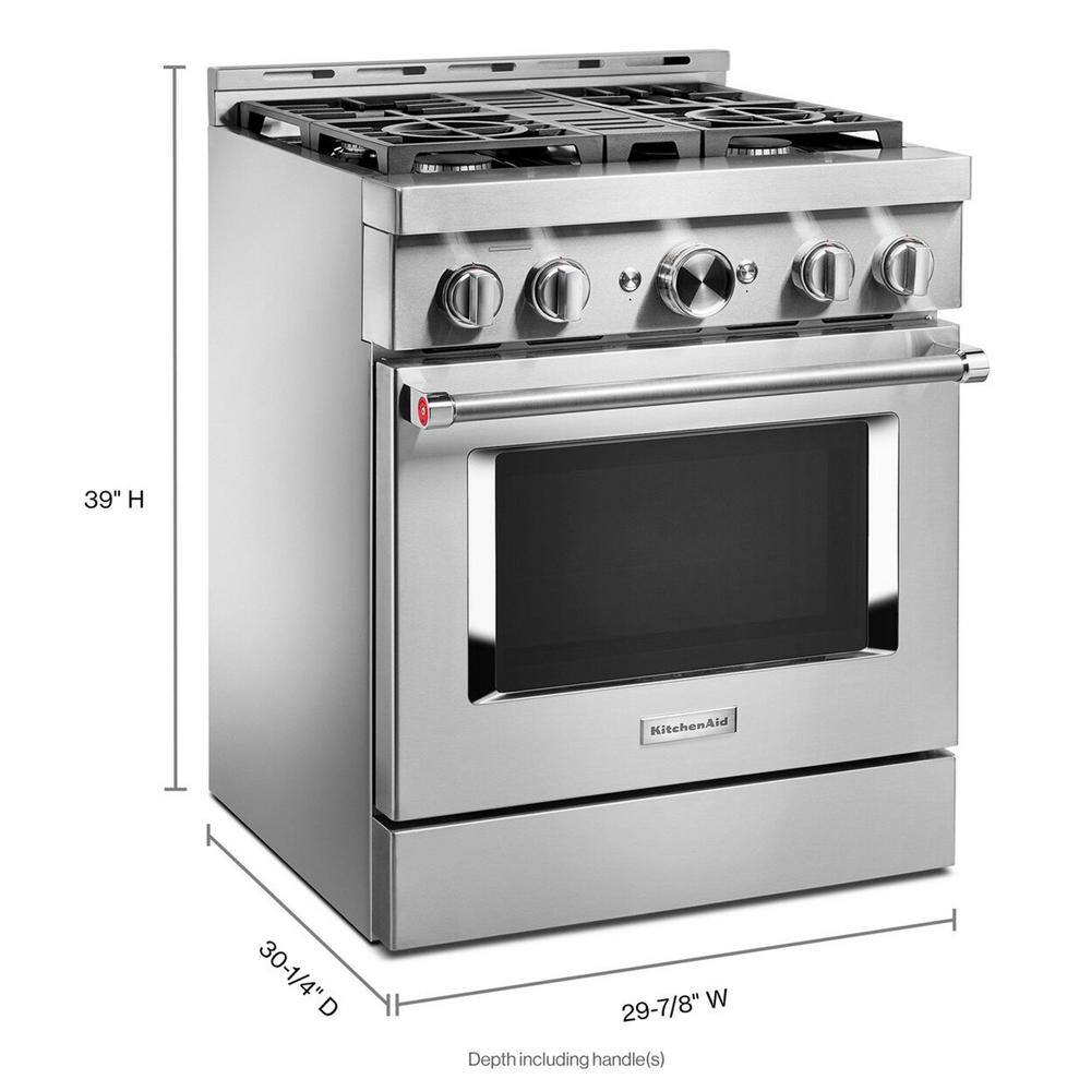 KitchenAid 30 in. 4.1 cu. ft. Smart Commercial-Style Gas Range with Self-Cleaning and True Convection in Stainless Steel KFGC500JSS