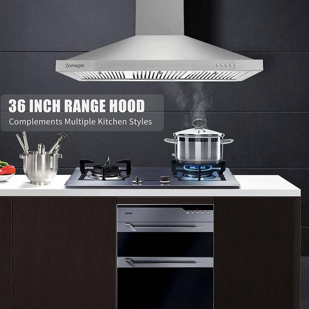 36 in 450 CFM Ducted Wall Mount with LED Light Range Hood in Stainless Steel