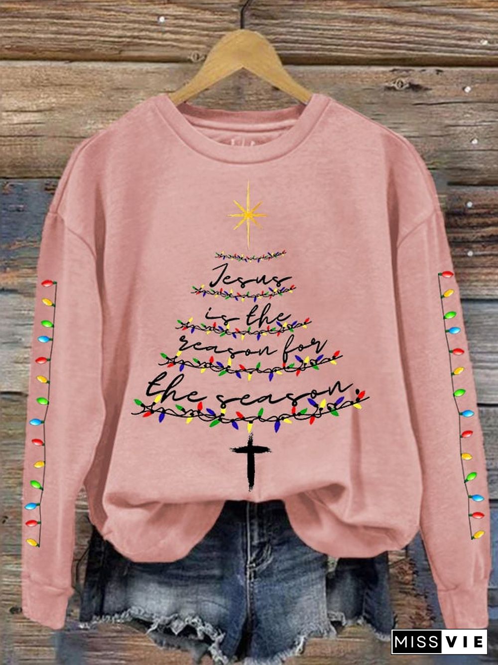 Women's Jesus Is The Reason For The Season Print Crewneck Sweatshirt