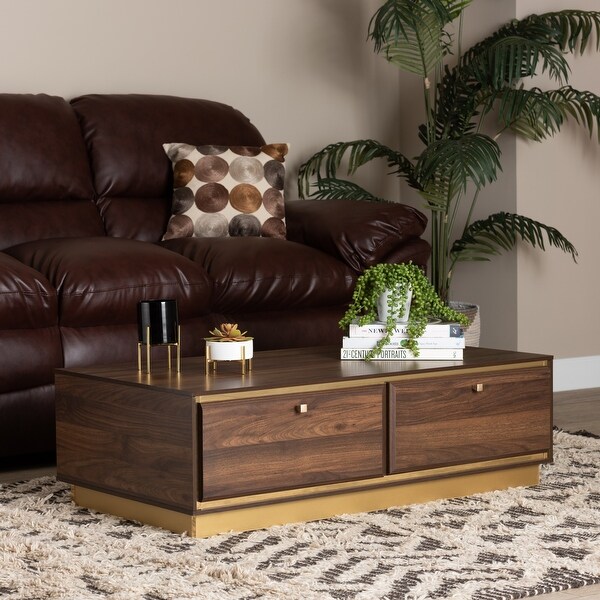 Cormac Transitional Wood and Metal 2-Drawer Coffee Table