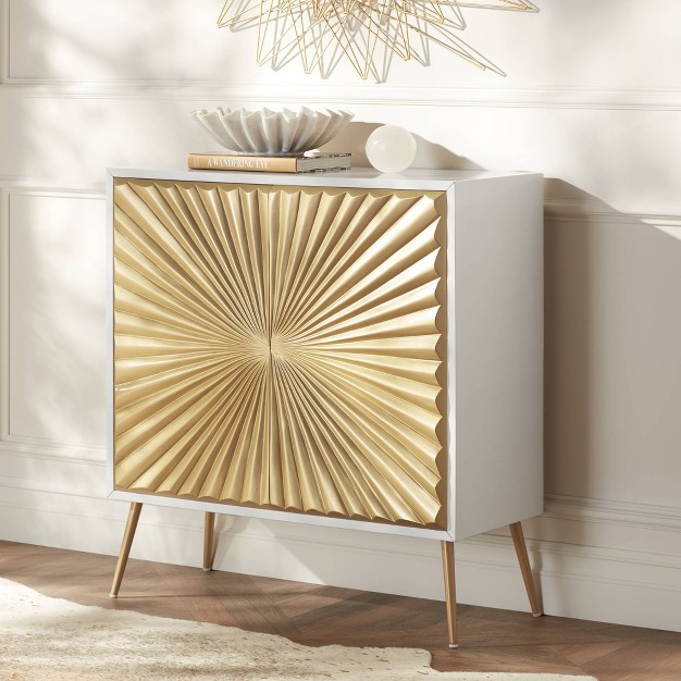 Wide White And Gold 2 door Cabinet