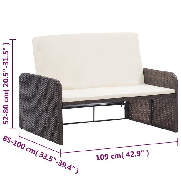 2 Piece Patio Lounge Set with Cushions Poly Rattan Brown