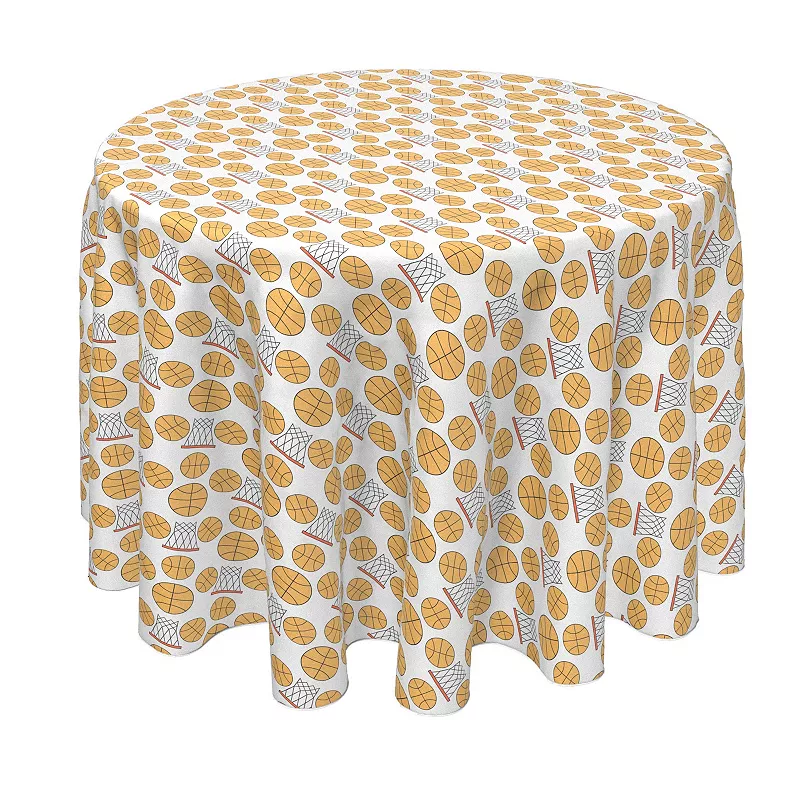 Round Tablecloth， 100% Polyester， 60 Round， Basketball and Hoops