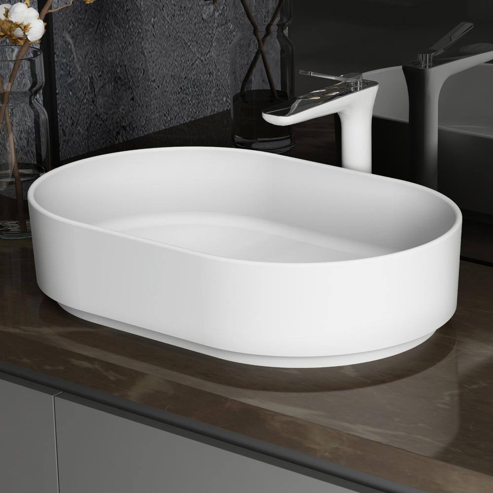 HBEZON 5.3 in. Depth White Solid Surface Rectangular Vessel Sink RS-W1240-23IN