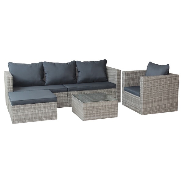 4Piece Rattan Patio Set with Cushioned Wicker Sofa