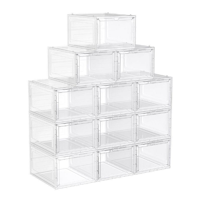 Shoe Organizers， Set Of 12， Plastic Shoe Storage With Clear Door