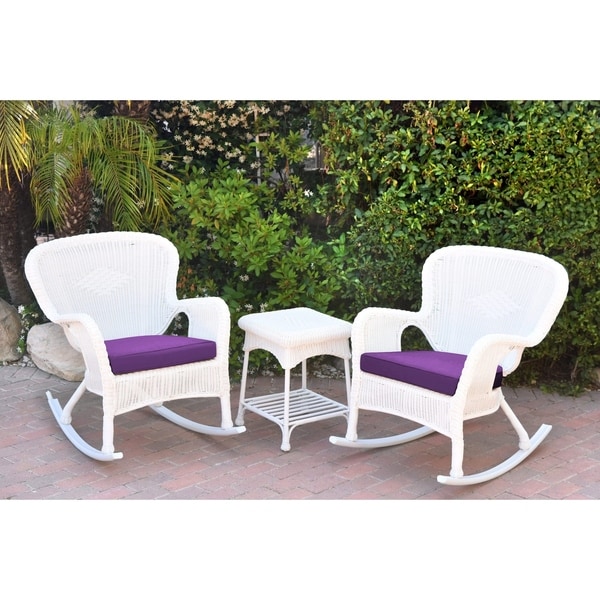 Windsor White Wicker Rocker Chair And End Table Set with Chair Cushion