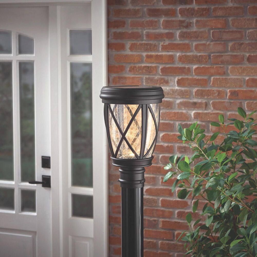 Hampton Bay Ravencrest 120 Lumens Black Solar Post Lantern 46274