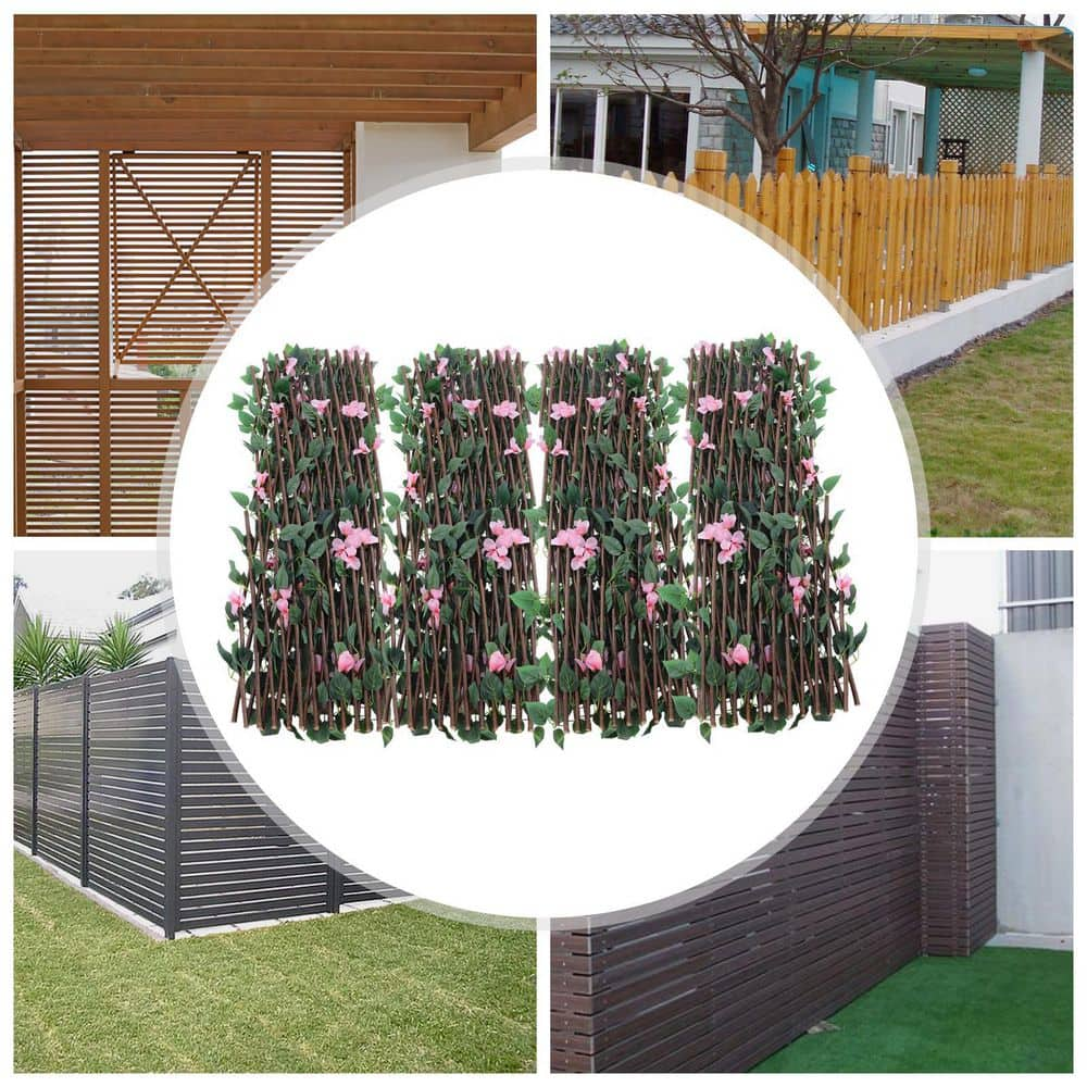 YIYIBYUS 46 in. Wood Silk Fabric Faux Ivy Fencing Panel Garden Fence Pink 4-Pieces YLYOGN9JWDZFP