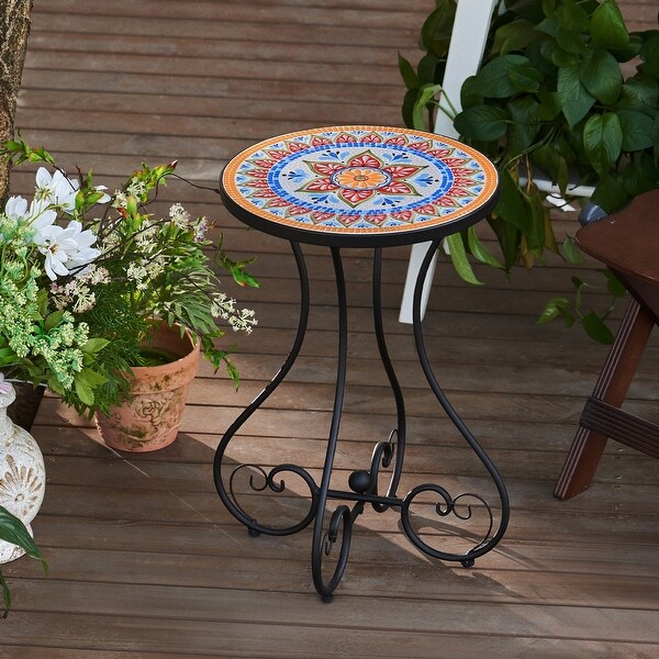 COZ Outdoor Patio Mosaic Ceramic Tile Side Table and Plant Stand