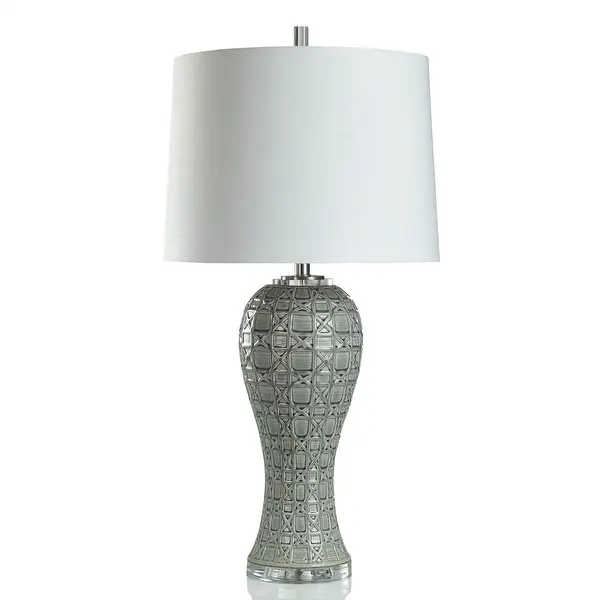 Grey Whisper Table Lamp - Geometric Overlay Design With Grey Glaze Finish