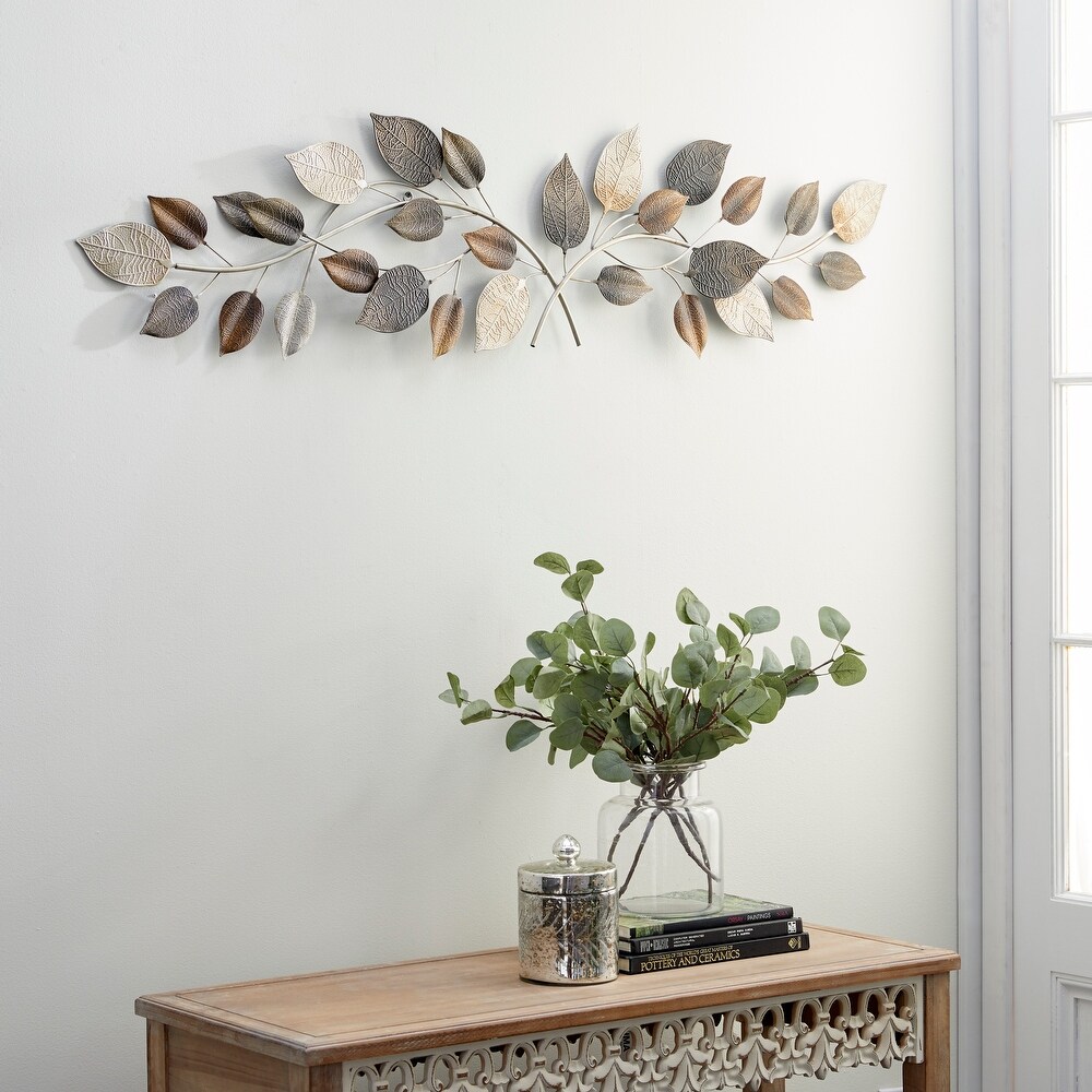 Bronze Metal Long Textured Leaf Wall Decor with Multiple Shades