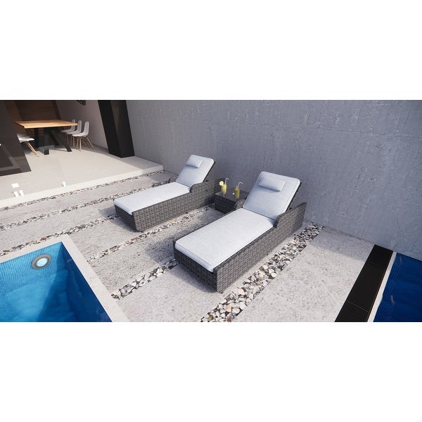 3-Pieces Outdoor Aluminum Adjustable Wicker Chaise Lounge Set