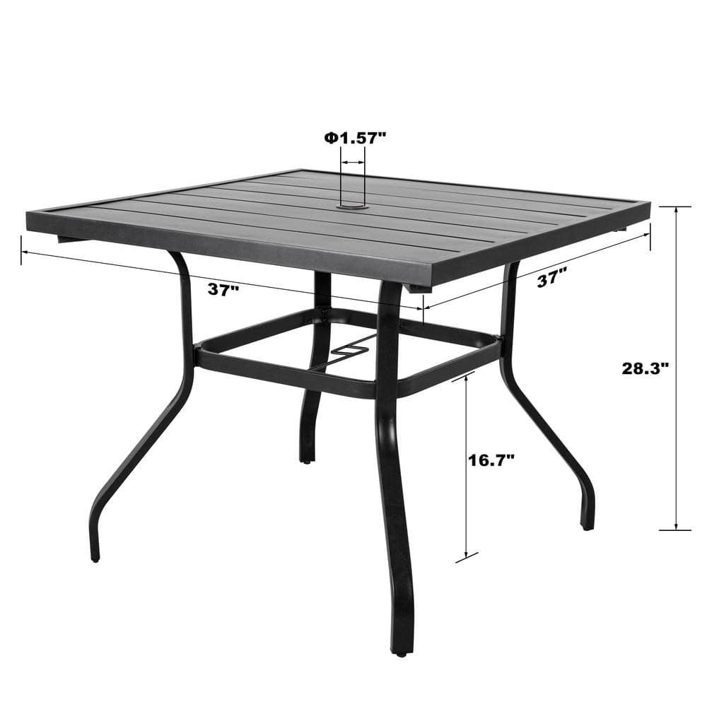 Nuu Garden Black Square Metal Outdoor Patio Dining Table with Umbrella Hole