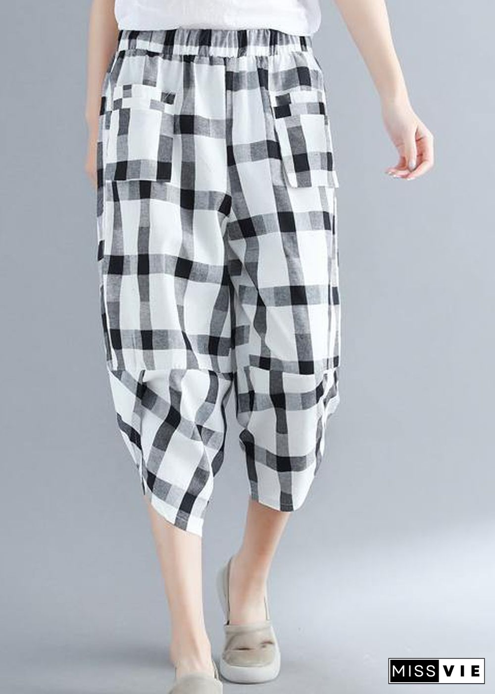 Classy cotton quilting white Plaid Art harem pants