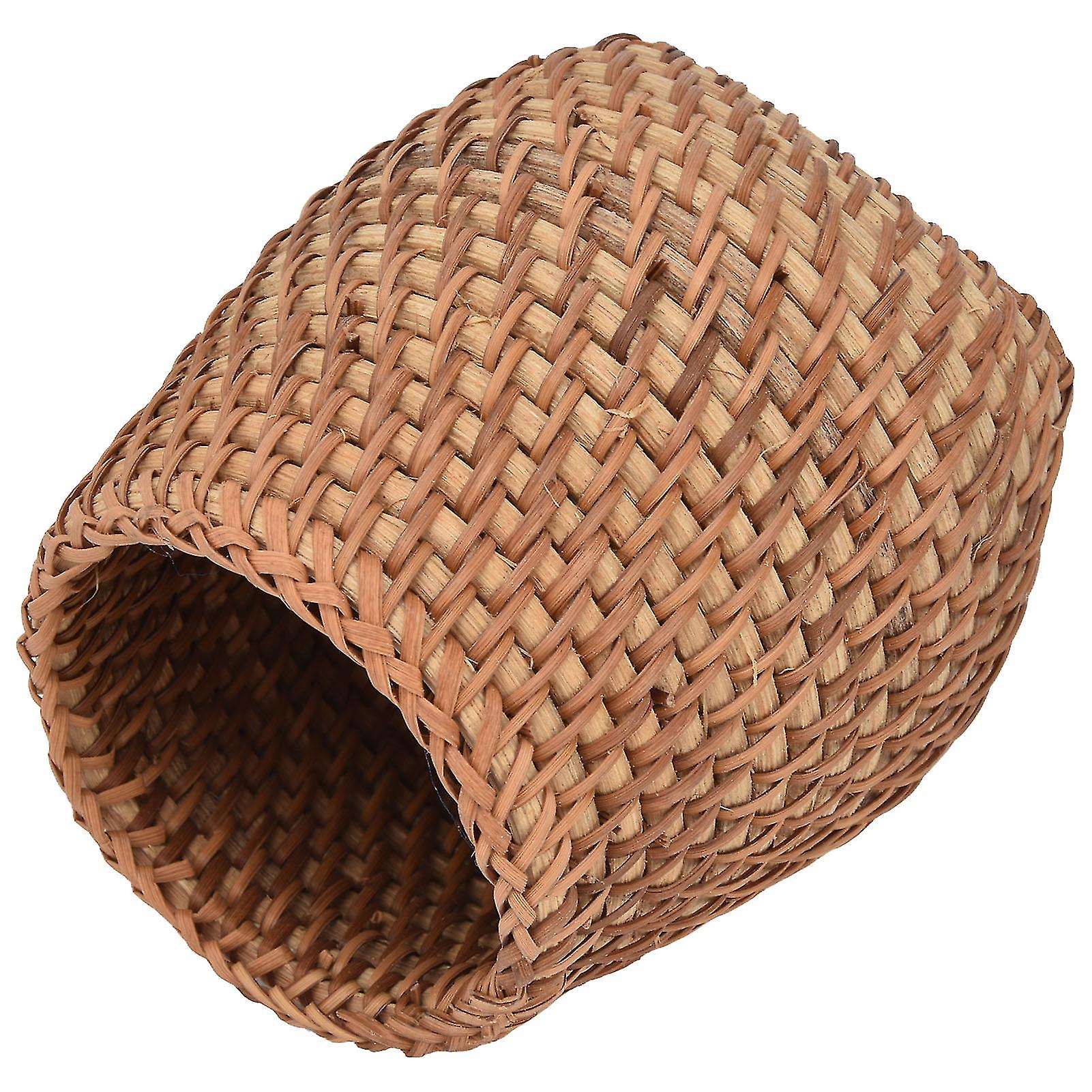 Rattan Pen Holder Hand Woven Cylindrical Desk Organizer Office Home Tea Set Storage Basket