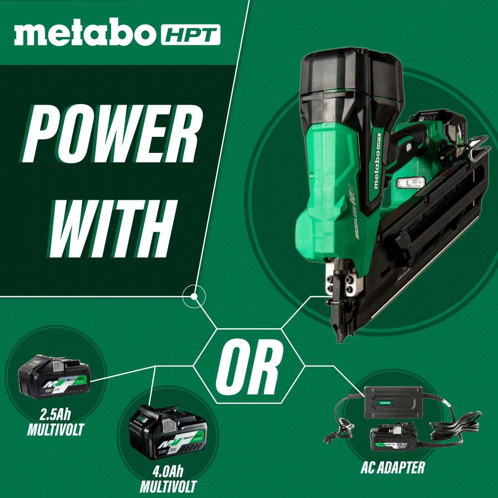 Metabo HPT Multivolt Cordless Framing Nailer Kit 3 ½” 30deg Clipped Head Paper Strip