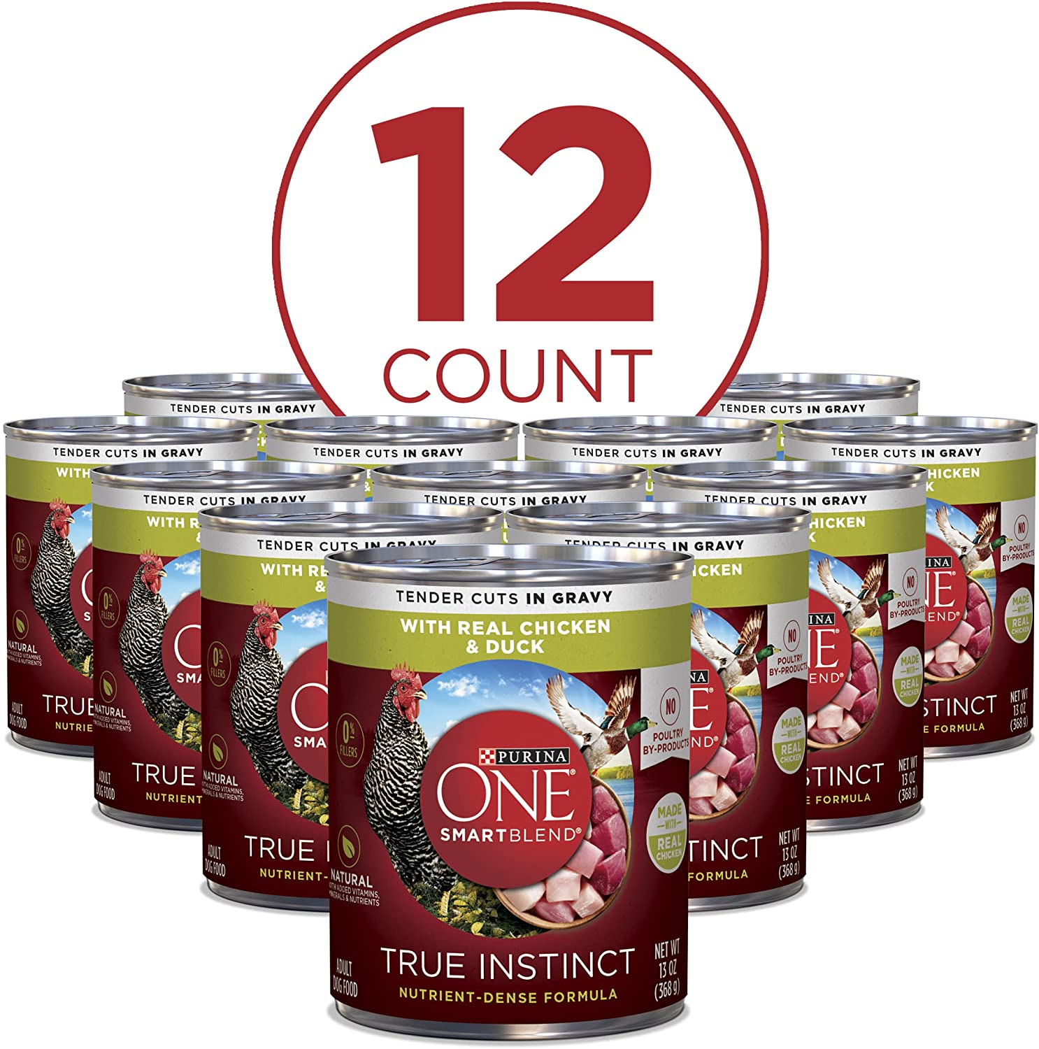 Purina ONE Natural Gravy Wet Dog Food， SmartBlend True Instinct Tender Cuts With Real Chicken and Duck - (12) 13 oz. Cans