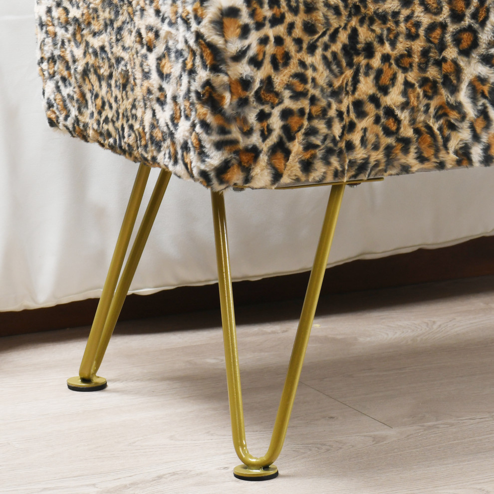 Leopard Faux Fur Bench With Gold Legs   Midcentury   Upholstered Benches   by BNF Home  Houzz