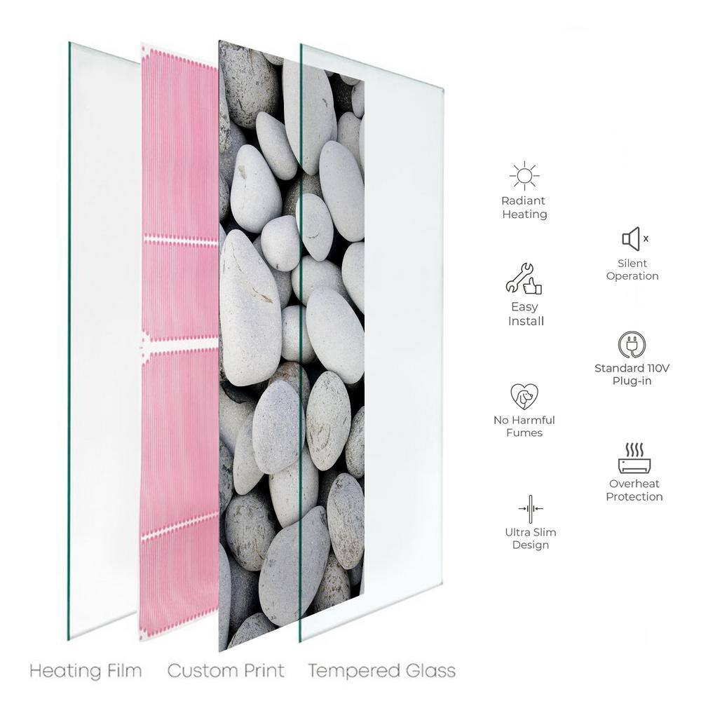 Heat Storm Glass Heater 750-Watt Radiant Wall Hanging Decorative Glass Heat Panel - Rock Pebbles HS-2448-V2