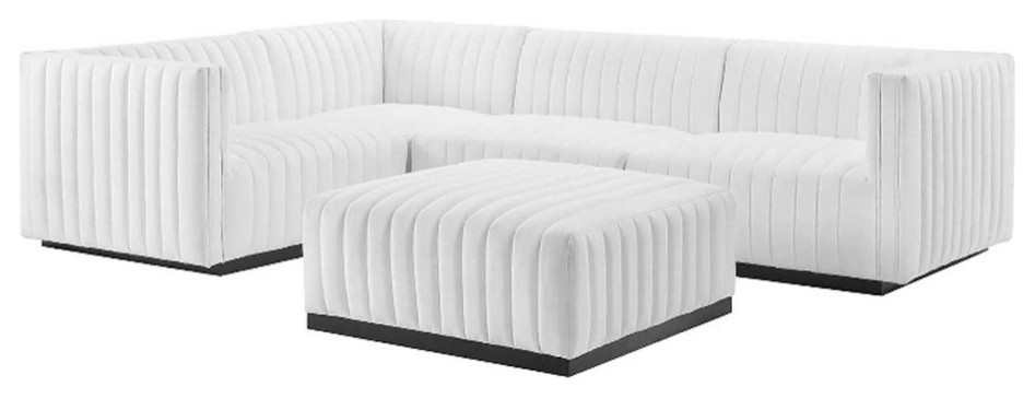 Modway Conjure 5 Piece Channel Tufted Fabric Sectional in White/Black   Transitional   Sectional Sofas   by Homesquare  Houzz