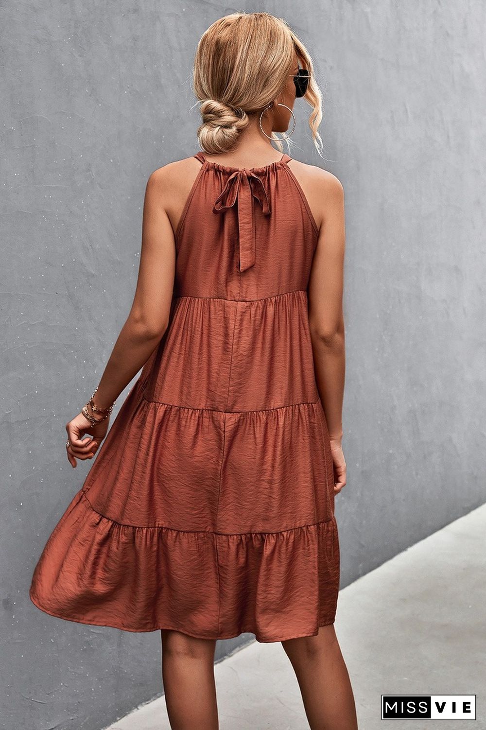 Sexy Women Summer Dress Elegant Halter Dresses New Casual Loose Waist Sleeveless Lace-up Folds A-line Midi Dress For Women