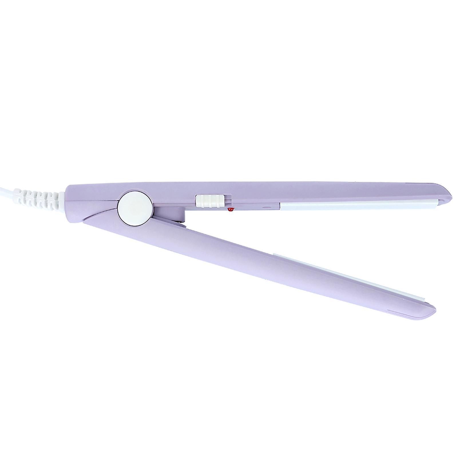 2 In 1 Mini Hair Straightener Ceramic Tourmaline Plate Beauty Heating Flat Curler Purple Eu Plug