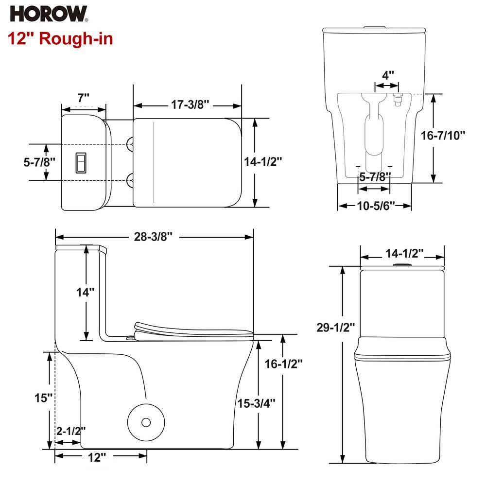 HOROW 1-piece 0.81.28 GPF Dual Flush Square Toilet in White with Seat Included HR-0413