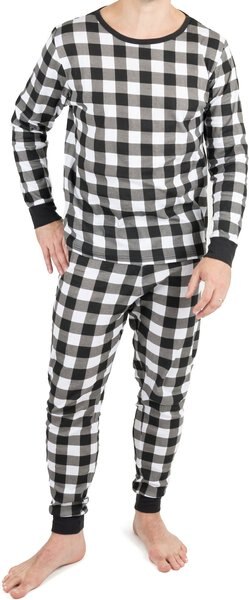 Leveret Two Piece Cotton Family Matching Pajamas， Black and White Plaid