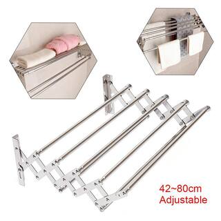 YIYIBYUS 31.5 in. x 5.7 in. Silver Stainless Steel Folding Telescopic Towel Rack Garment Rack HG-ZTYJ-6572