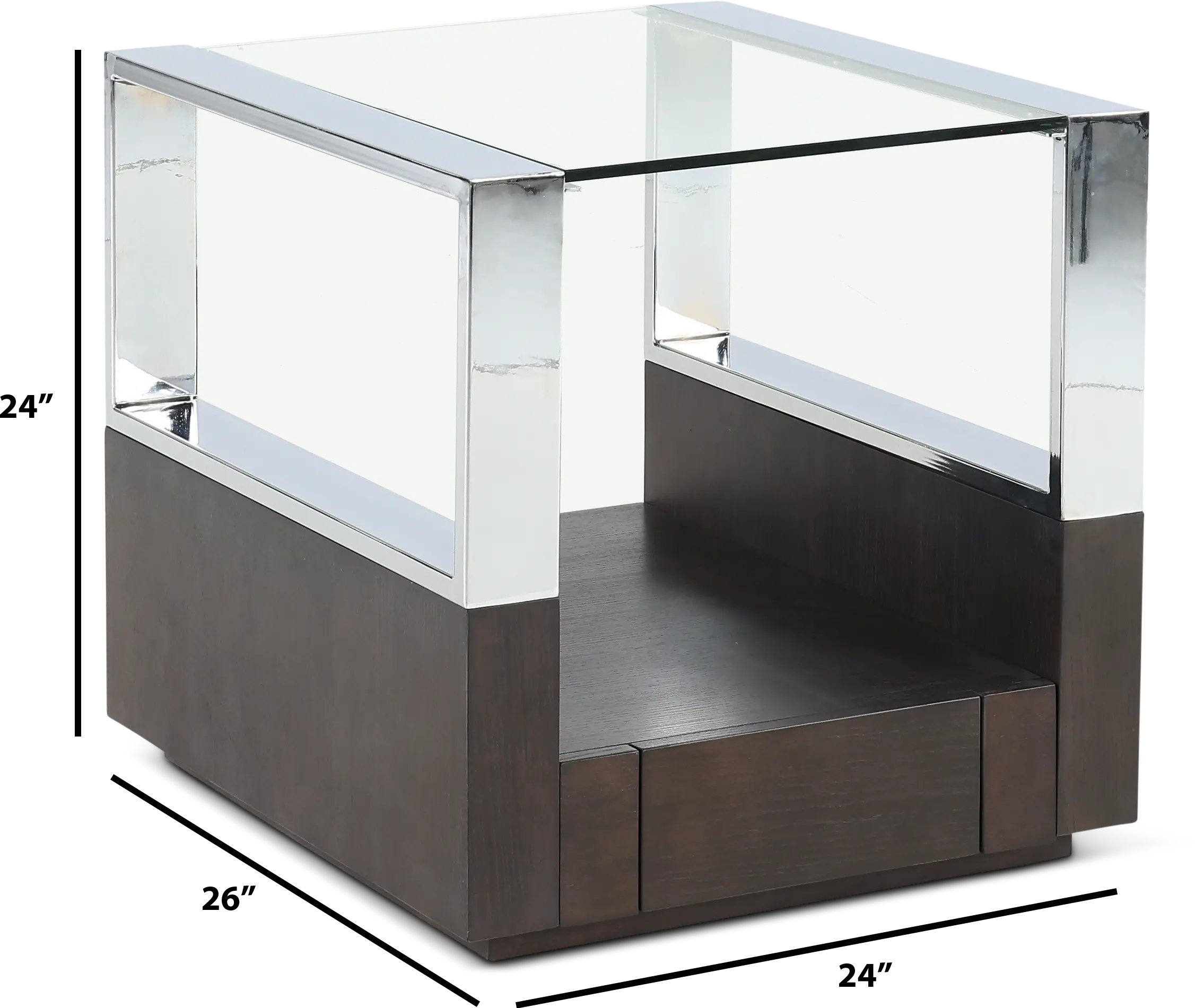 Revere Graphite and Chrome Glass Top End Table