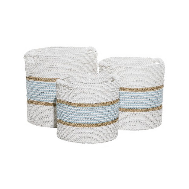 3pk Wood Coastal Storage Baskets White Olivia amp May