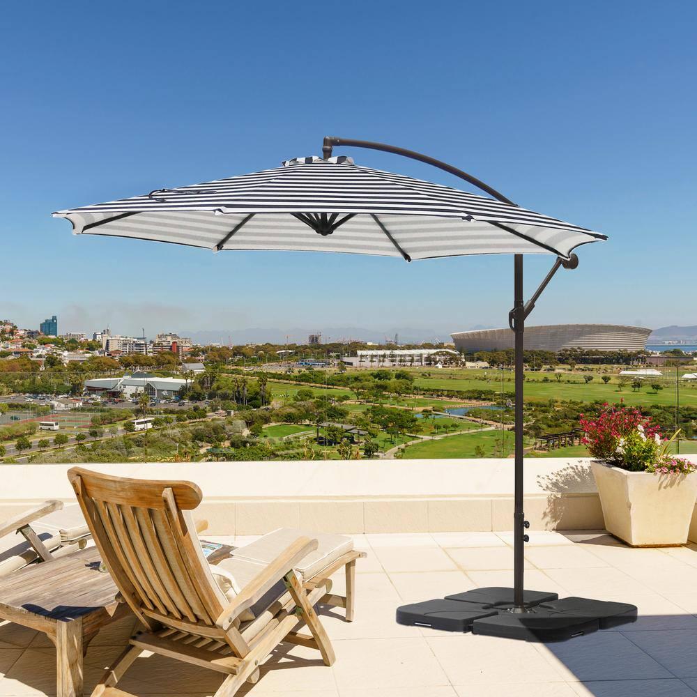 WESTIN OUTDOOR Bayshore 10 ft Cantilever Hanging Patio Umbrella in Black and White Stripe