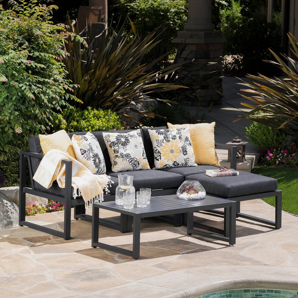 Navan Outdoor 5 piece Aluminum Sofa Set with Water Resistant Cushions by Christopher Knight Home