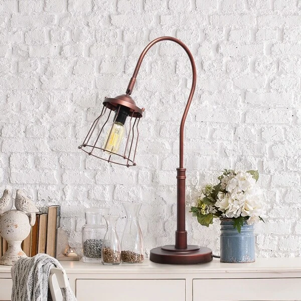 Lalia Home Rustic Caged Shade Table Lamp， Red Bronze