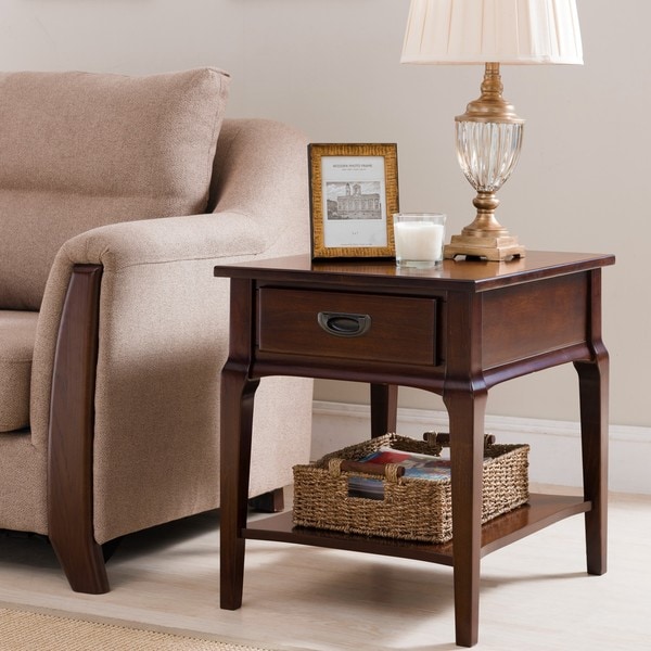 KD Furnishings Brown Wood 1-drawer End Table