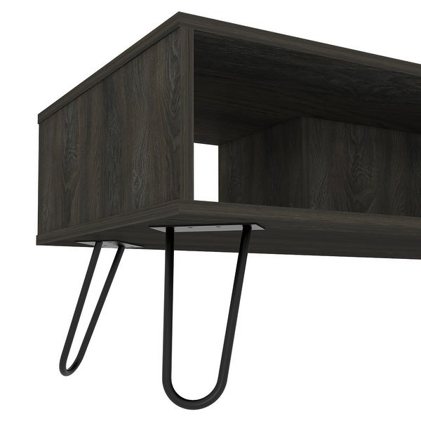 Minimalist Style Coffee Table with Hairpin Legs and Two Shelves for iving Room， Home， Office -Espresso