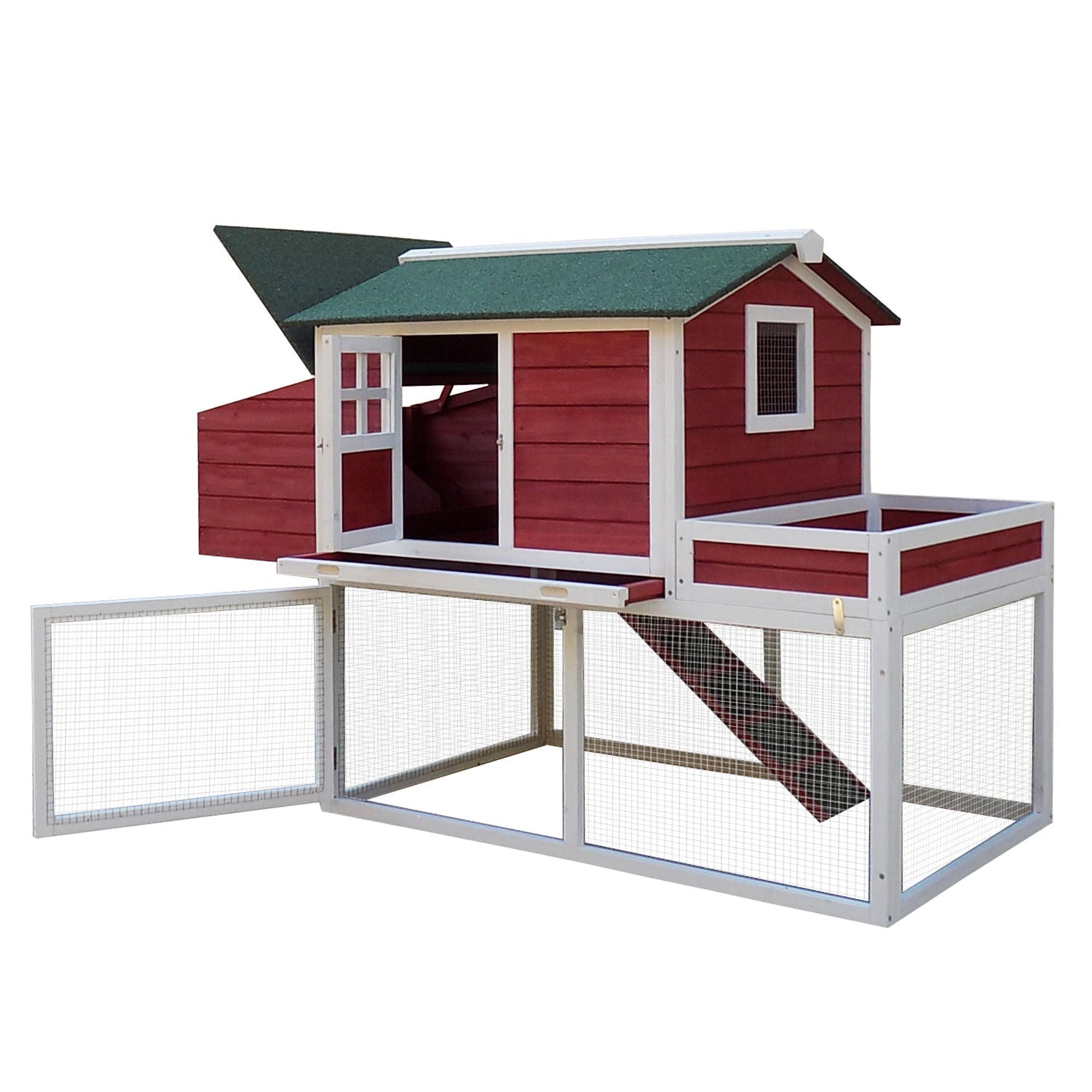 Pawhut 63 Wooden Backyard Chicken Coop With Garden Box， Run Area， Nesting Box， Red