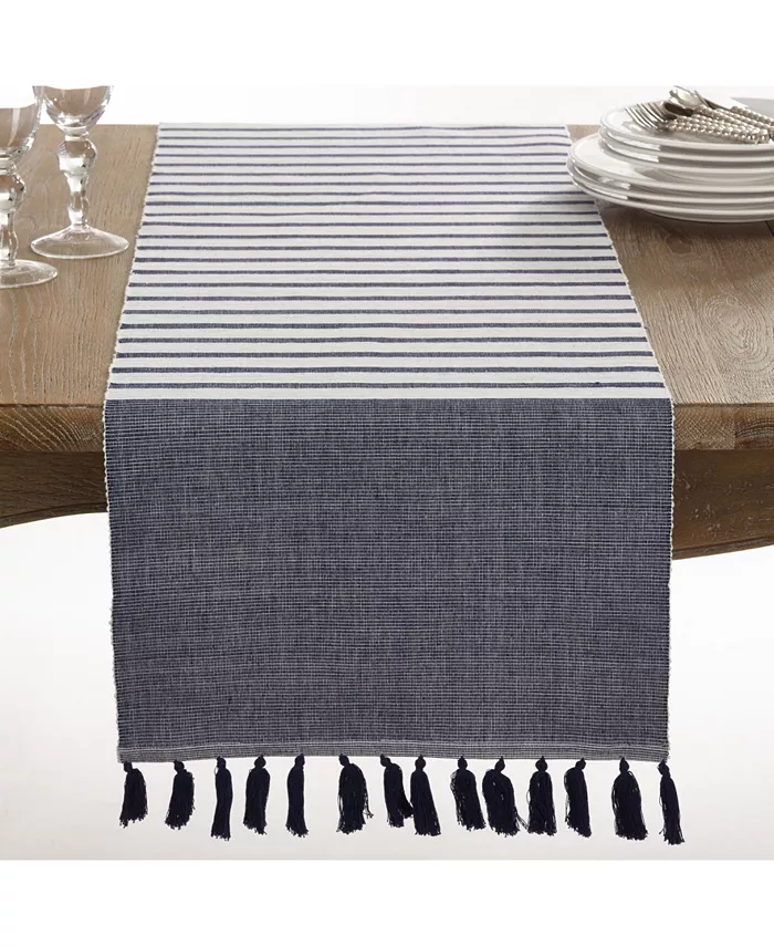 Saro Lifestyle Bellaria Collection Ribbed Tassel Design Reversible Table Runner