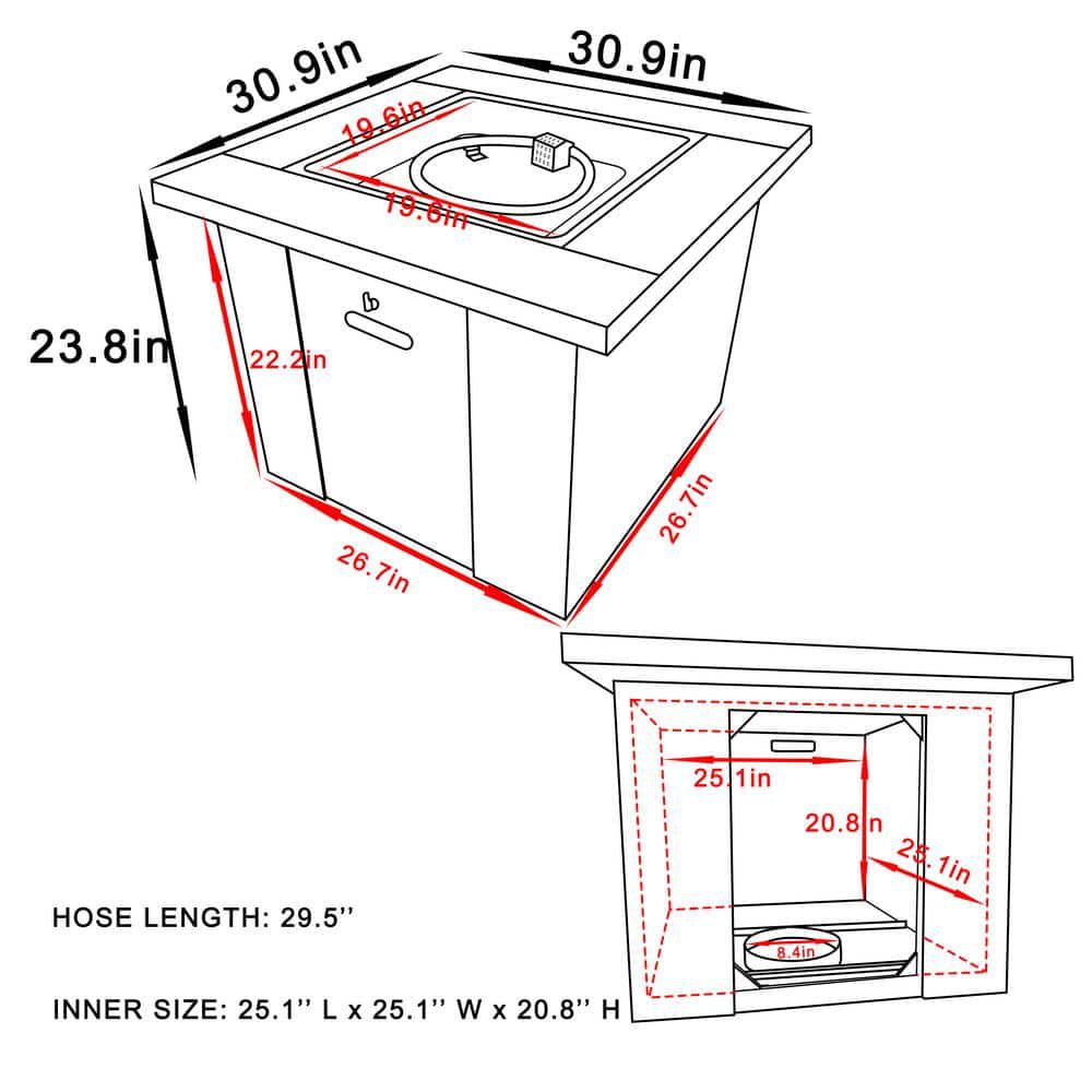 VEIKOUS 309 in W x 241 in H Outdoor Square Metal Propane Fire Pit Table with Lid