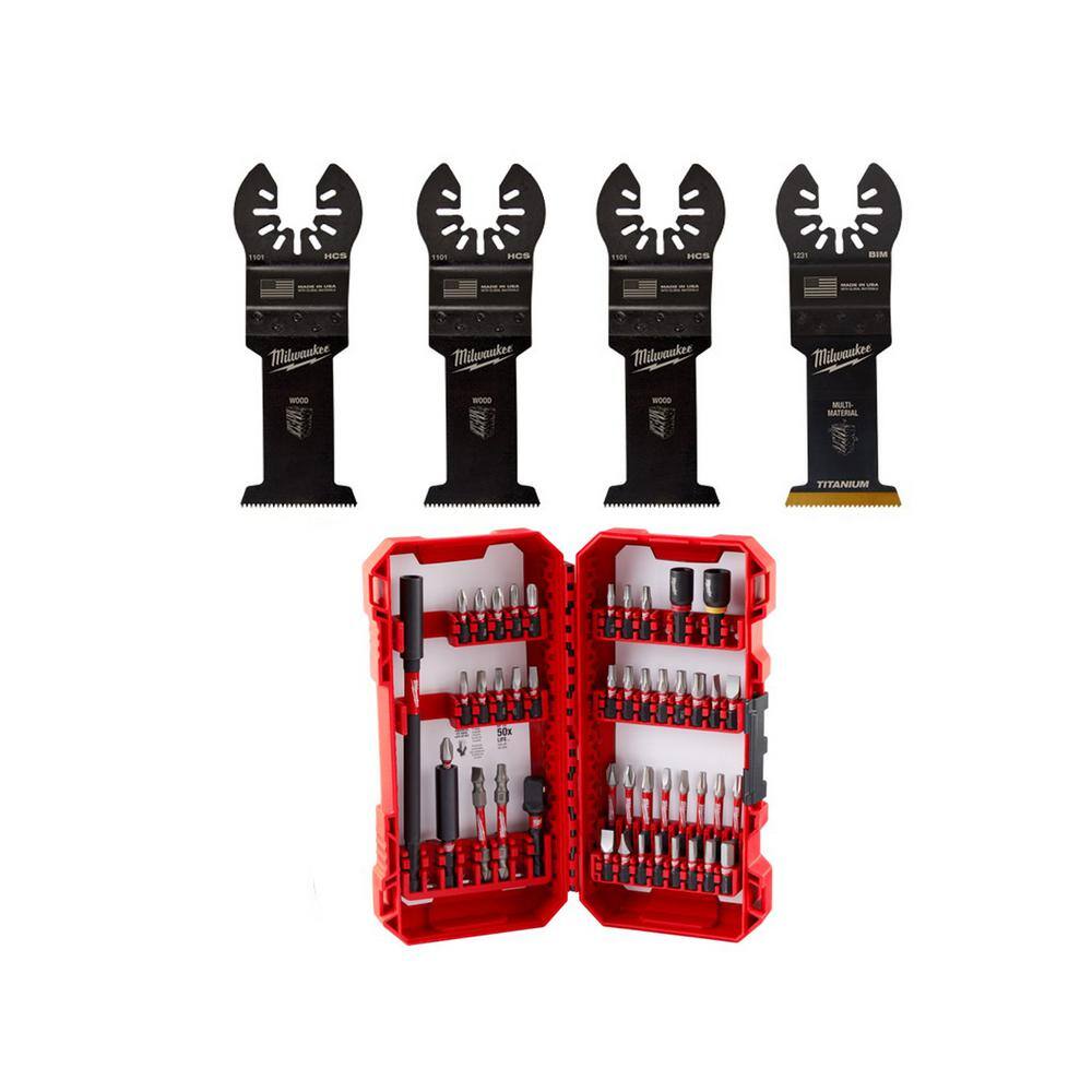 MW 1-38 in. Multi-Tool Oscillating Blade Set with SHOCKWAVE Impact Duty Alloy Steel Screw Driver Bit Set (49-Piece) 49-25-1103W-48-32-4023