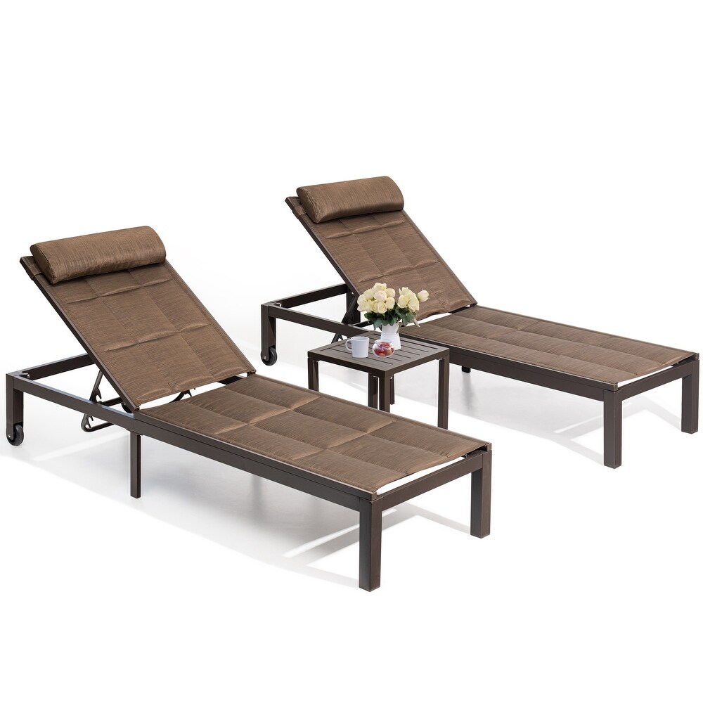 Outdoor Sun Lounger Pool Side Recliner Adjustable Chaise Lounge Chair   Table Set   77.17\